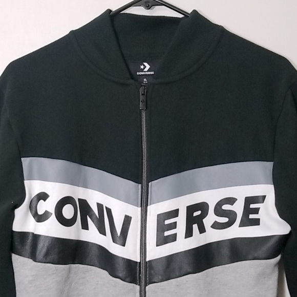[Converse] Chevron Zip-Up Bomber Jacket - Black/Gray/White - Youth Sz XL (13-15) - Picture 2 of 5